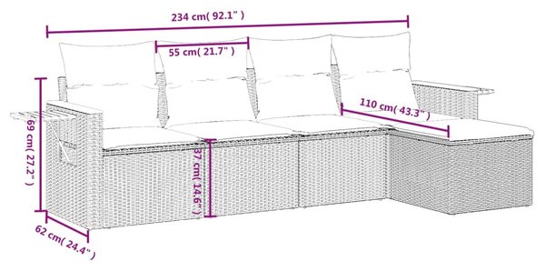 5 részes fekete polyrattan kerti kanapészett párnákkal