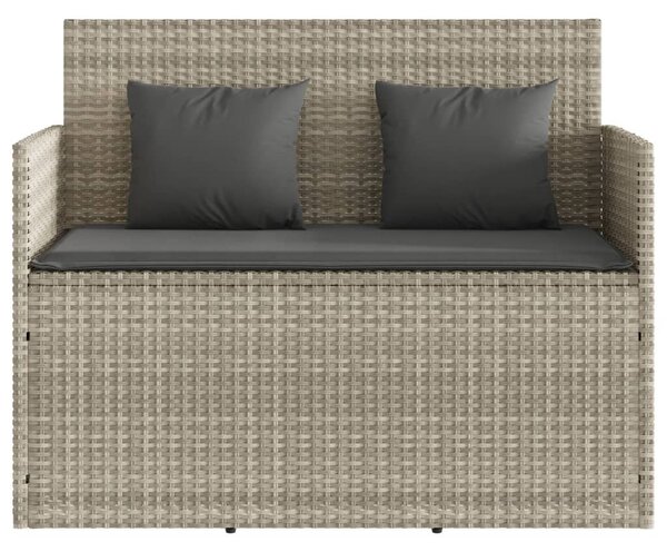 Világosszürke polyrattan kerti pad párnákkal