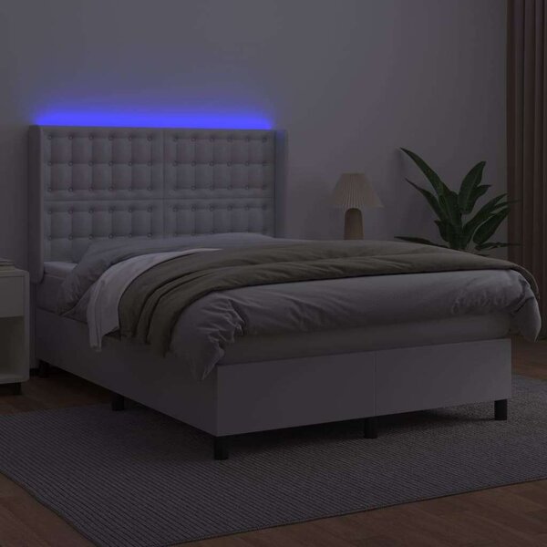 LED-es Fehér Műbőr Ágy - 140x190 cm