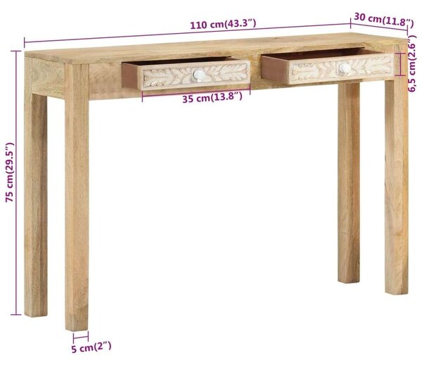 Tömör fehérített mangófa konzolasztal 110 x 30 x 75 cm