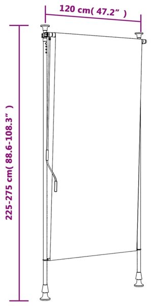 Narancssárga és fehér szövet és acél kültéri roló 120 x 270 cm