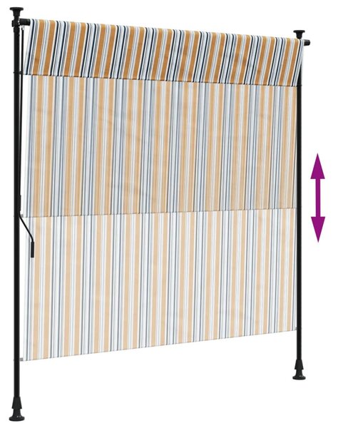 Sárga és fehér szövet és acél kültéri roló 150 x 270 cm