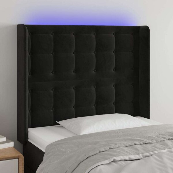 Fekete Bársony Fejtámla LED-del - 103x16x118/128cm