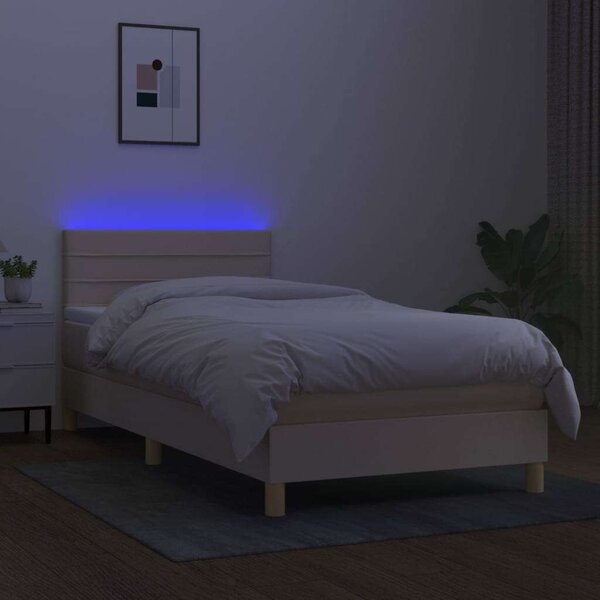 LED-es Ágy - Krémszínű Szövet - 100x200 cm