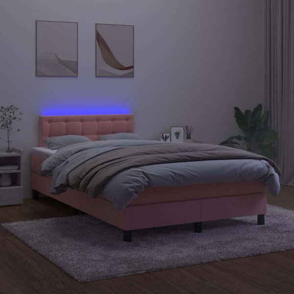 Bársony Ágy LED-del - 120x200 cm - Rózsaszín
