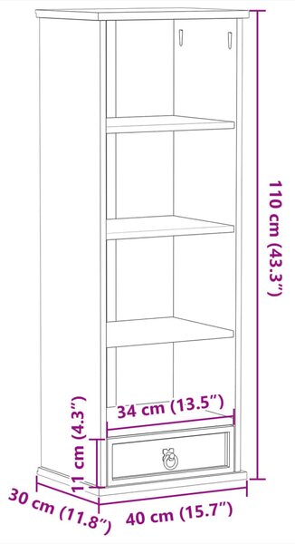 Corona tömör fenyőfa CD-szekrény 40 x 30 x 110 cm