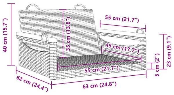 Fekete polyrattan hintapad 63 x 62 x 40 cm