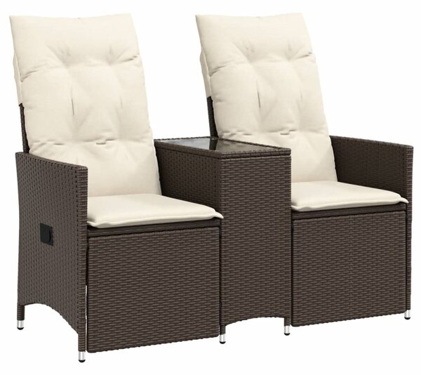 2 személyes barna polyrattan dönthető kerti kanapé asztallal