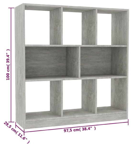 Betonszürke szerelt fa könyvszekrény 97,5 x 29,5 x 100 cm
