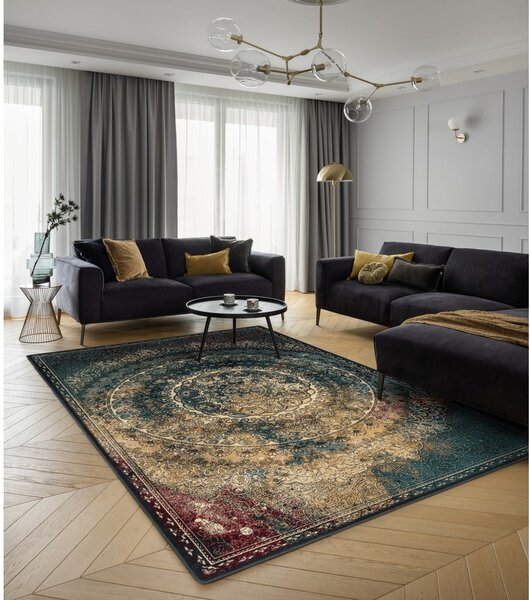 Petróleumkék gyapjú szőnyeg 133x180 cm Ann – Agnella