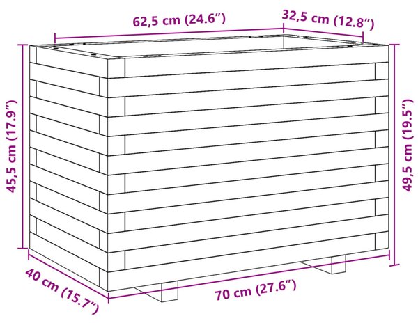 VidaXL fehér tömör fenyőfa virágláda 70 x 40 x 49,5 cm