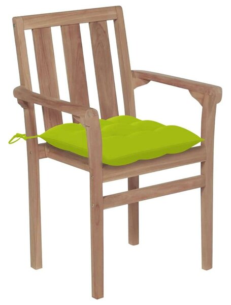 4 db rakásolható tömör tíkfa kerti szék párnákkal