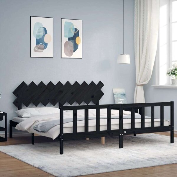 VidaXL Tömörfa Ágykeret - Fekete - 200x200 cm