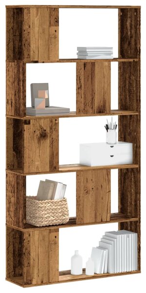 5 szintes antik fa színű fa könyvespolc 80,5 x 23,5 x 162,5 cm