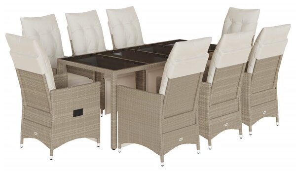 9 részes bézs polyrattan kerti bisztrógarnitúra párnákkal
