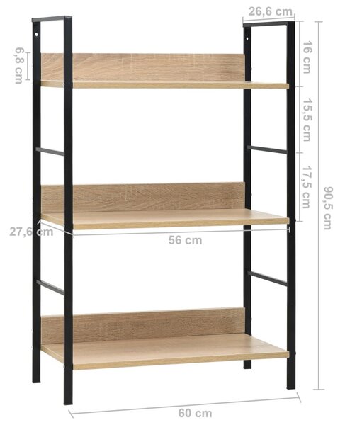 3 szintes tölgyszínű szerelt fa könyvespolc 60 x 27,6 x 90,5 cm