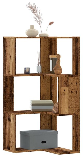 3 szintes antik fa szerelt fa sarok könyvespolc 50 x 50 x 102cm
