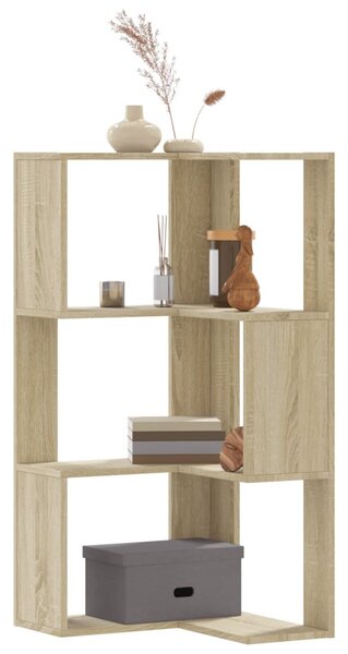 3 szintes sonoma tölgy szerelt fa sarok könyvespolc 50x50x102cm