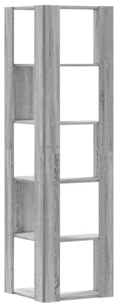 5 szintes szürke szerelt fa sarok könyvespolc 50 x 50 x 179 cm