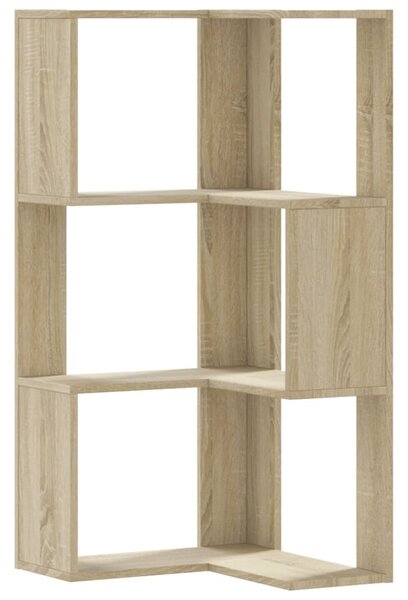 3 szintes sonoma tölgy szerelt fa sarok könyvespolc 50x50x102cm