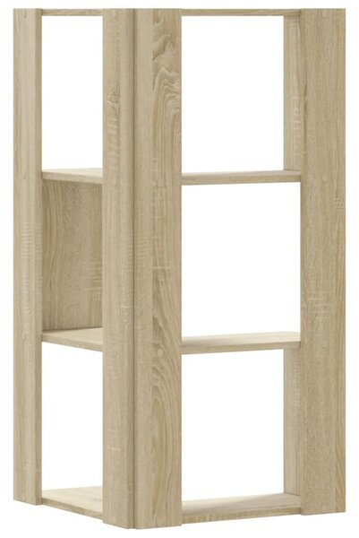 3 szintes sonoma tölgy szerelt fa sarok könyvespolc 50x50x102cm
