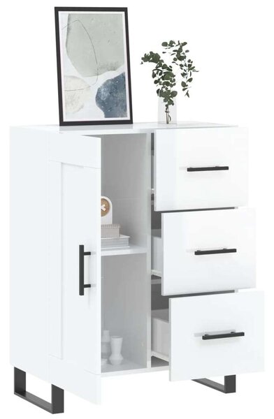 Modern Tálalószekrény - Fehér Magasfényű - Szerelt Fa - 70x34x90 cm