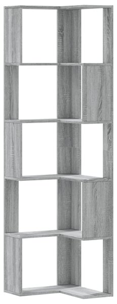 5 szintes szürke szerelt fa sarok könyvespolc 50 x 50 x 179 cm