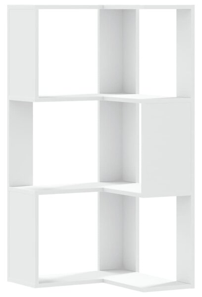 3 szintes fehér szerelt fa sarok könyvespolc 50 x 50 x 102 cm