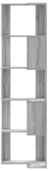 5 szintes szürke szerelt fa sarok könyvespolc 50 x 50 x 179 cm