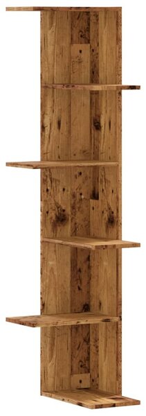 Antik fa színű szerelt fa fali sarokpolc 36,5 x 36,5 x 140 cm