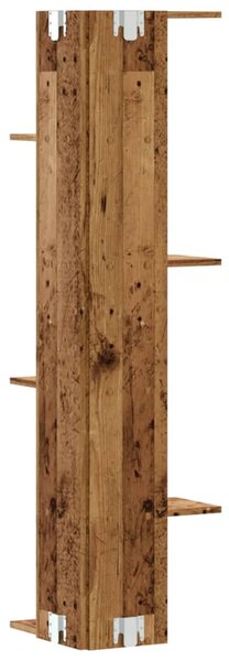 Antik fa színű szerelt fa fali sarokpolc 36,5 x 36,5 x 140 cm