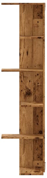 Antik fa színű szerelt fa fali sarokpolc 36,5 x 36,5 x 140 cm