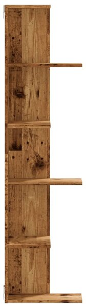 Antik fa színű szerelt fa fali sarokpolc 36,5 x 36,5 x 140 cm