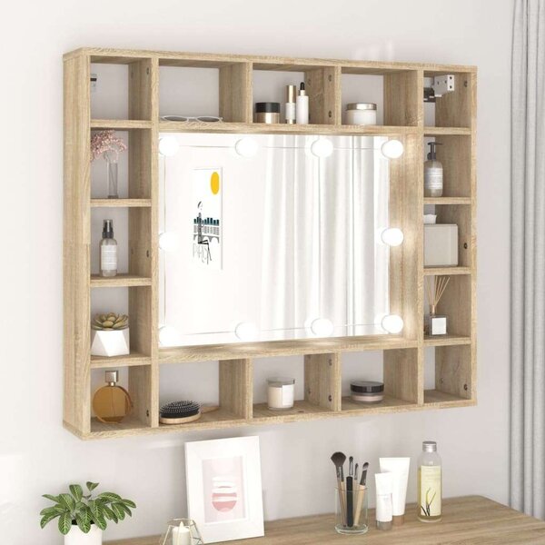 VidaXL sonoma tölgyszínű tükrös szekrény LED-ekkel 91 x 15 x 76,5 cm