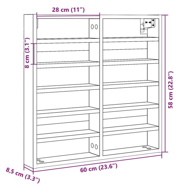 Fekete szerelt fa vitrinszekrény 60 x 8,5 x 58 cm
