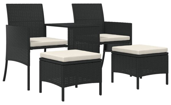 2 személyes fekete polyrattan kerti kanapé asztallal/székkel