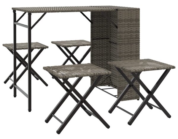 5 részes szürke polyrattan összecsukható kerti étkezőgarnitúra