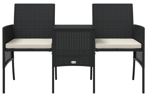 2 személyes fekete polyrattan kerti kanapé asztallal/székkel
