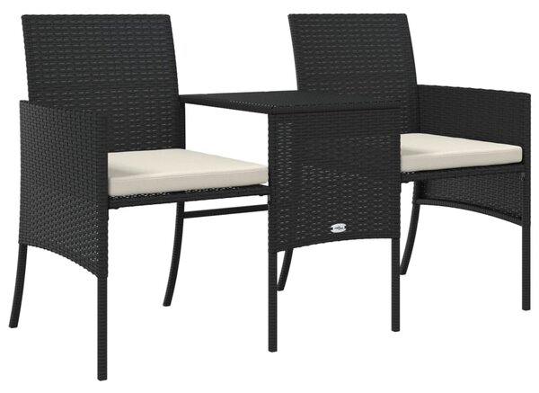 2 személyes fekete polyrattan kerti kanapé asztallal/székkel