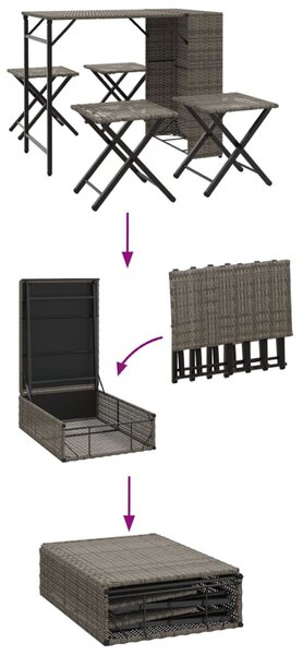 5 részes szürke polyrattan összecsukható kerti étkezőgarnitúra