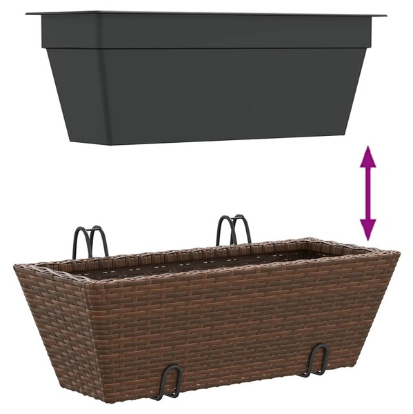2 db barna polyrattan növénytartó horoggal