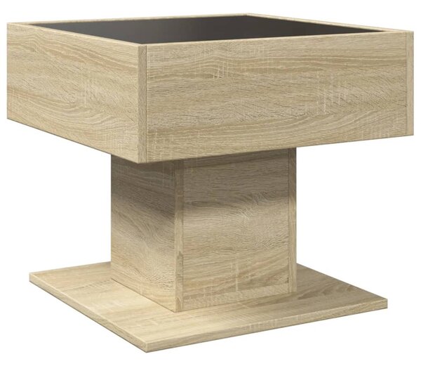 Sonoma tölgy szerelt fa dohányzóasztal LED-del 50 x 50 x 45 cm