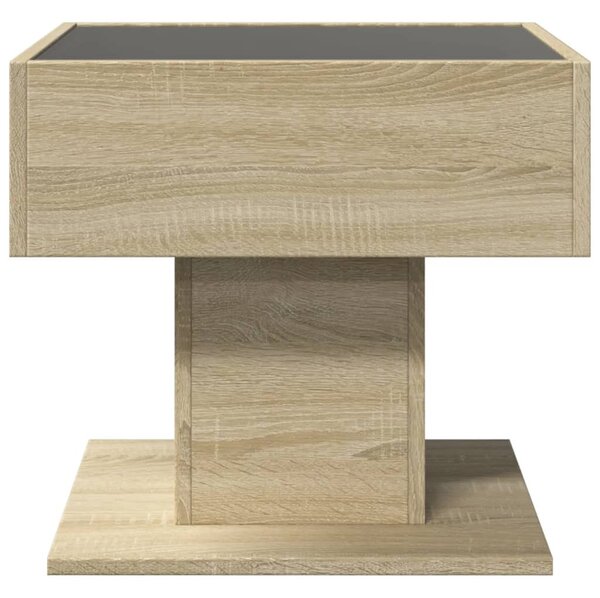 Sonoma tölgy szerelt fa dohányzóasztal LED-del 50 x 50 x 45 cm