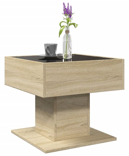 Sonoma tölgy szerelt fa dohányzóasztal LED-del 50 x 50 x 45 cm