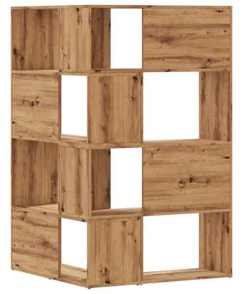 4 szintes tölgy színű szerelt fa sarokkönyvespolc 85x85x140 cm