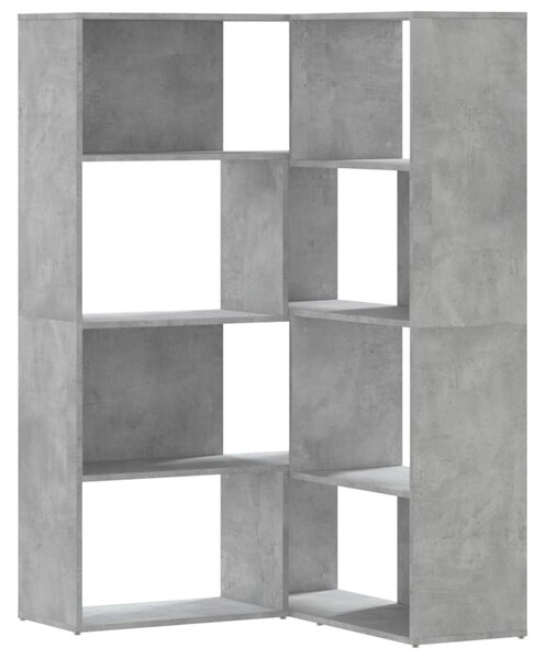 4 szintes betonszürke szerelt fa sarokkönyvespolc 85x85x140 cm