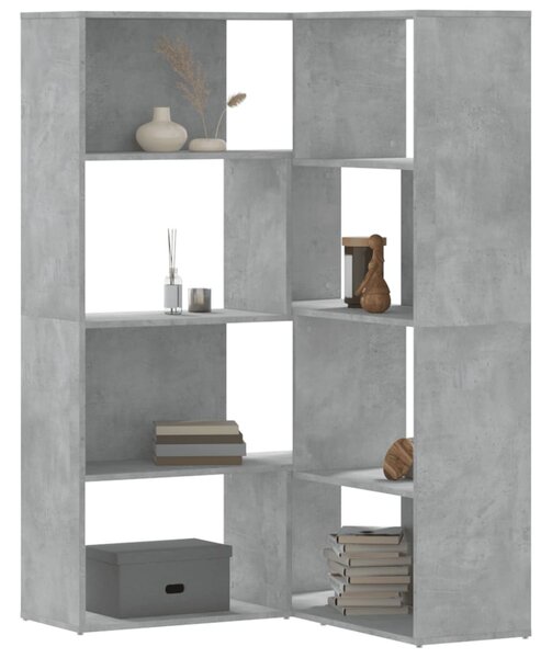 4 szintes betonszürke szerelt fa sarokkönyvespolc 85x85x140 cm
