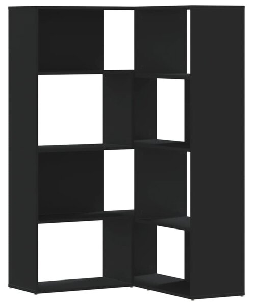 4 szintes fekete szerelt fa sarokkönyvespolc 85 x 85 x 140 cm