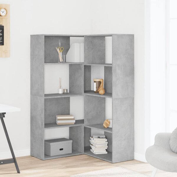 4 szintes betonszürke szerelt fa sarokkönyvespolc 85x85x140 cm