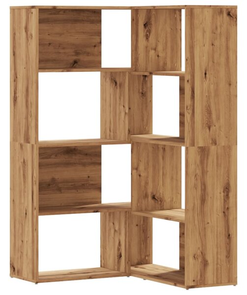 4 szintes tölgy színű szerelt fa sarokkönyvespolc 85x85x140 cm
